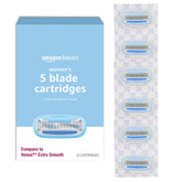 Amazon Basics 5-Blade Razor Refills rounded-blade for a smoother shave.