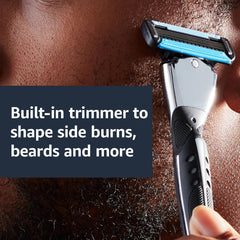 Beard trimmer helps shape goatee, sideburns, and under-nose grooming.