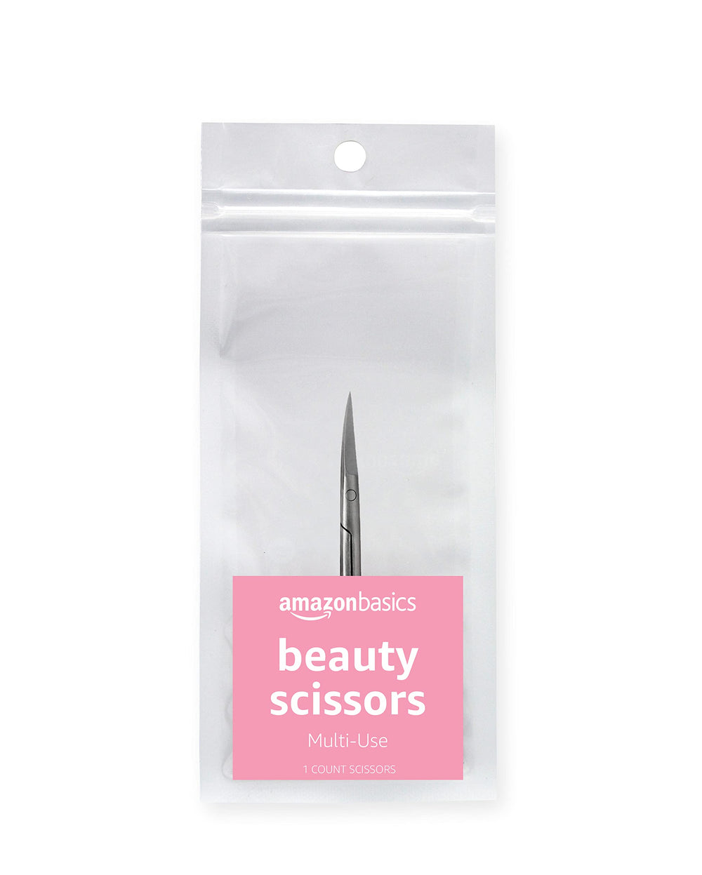 Amazon Basics Beauty Scissors with curved blades for precise grooming.