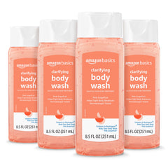 Amazon Basics clarifying pink grapefruit body wash foaming bottle for daily use.