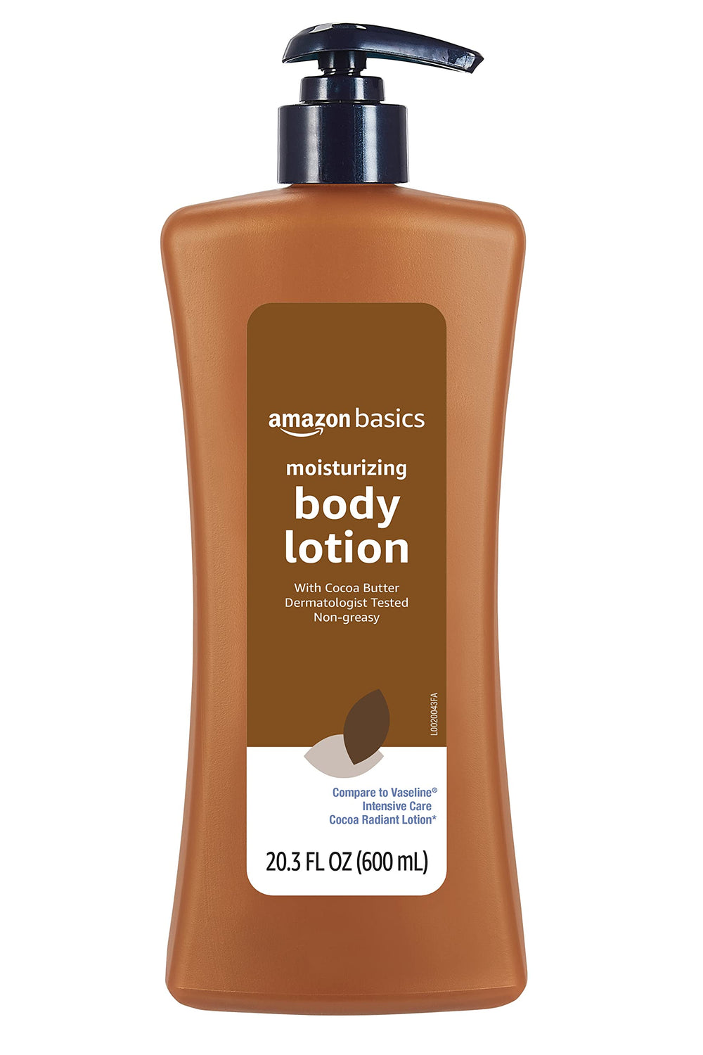 Amazon Basics Cocoa Butter Lotion bottle showing rich moisture for dry skin