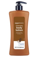 Amazon Basics Cocoa Butter Lotion bottle showing rich moisture for dry skin