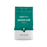 Amazon Basics Epsom Salt Soaking Aid bottle with eucalyptus and spearmint aroma for relaxation.