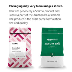 Amazon Basics Epsom Salt Soaking Aid packaging for easy reseal and freshness