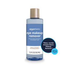 Amazon Basics Eye Makeup Remover saturated cotton ball on eyelid during use