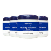Amazon Basics Healing Ointment packaging shows 14 oz jar for daily dry skin care