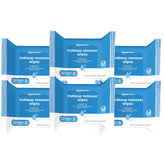 Amazon Basics Makeup Remover Wipes main pack shows fragrance-free cleansing for all skin types.