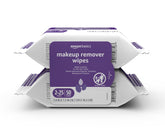 Amazon Basics Makeup Remover Wipes pack front view showing two resealable packs for gentle cleansing