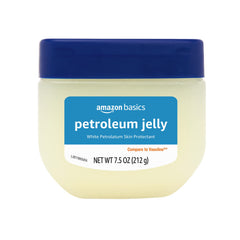 Amazon Basics petroleum jelly jar with unscented formula for daily skin protection.
