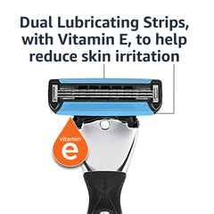 Amazon Basics razor cartridge with hypoallergenic strip and Vitamin E.