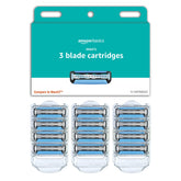 Amazon Basics 3-Blade razor refill with multi-axis pivot for contouring shave.