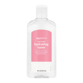Amazon Basics Rose Water Toner bottle shows alcohol-free hydration for daily use.