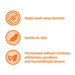 Triclosan-free badge on Amazon Basics refill label signals a safer formula.