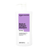 Botella del champú Amazon Essentials Biotina y Colágeno, fortalecimiento diario.