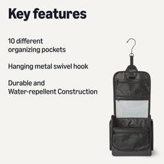 Amazon Essentials Dopp kit: compact, durable, and easy to access from the 360° swivel hook.