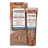 Ambi Even & Clear Advanced Fade Cream en tubo, acción suave para reducir manchas oscuras