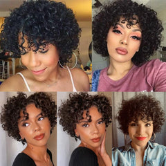 Amecire wig with bangs shows pixie cut silhouette and versatile styling options