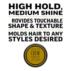 Aplicación en manos de arcilla de peinado American Crew para modelar el cabello.