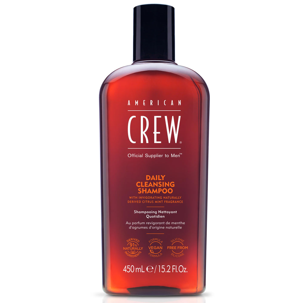 American Crew champú diario para cabello, limpieza suave y sensación fresca tras el lavado.