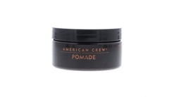 American Crew Pomade 3oz jar – hair application close-up, smooths for slick-back looks.