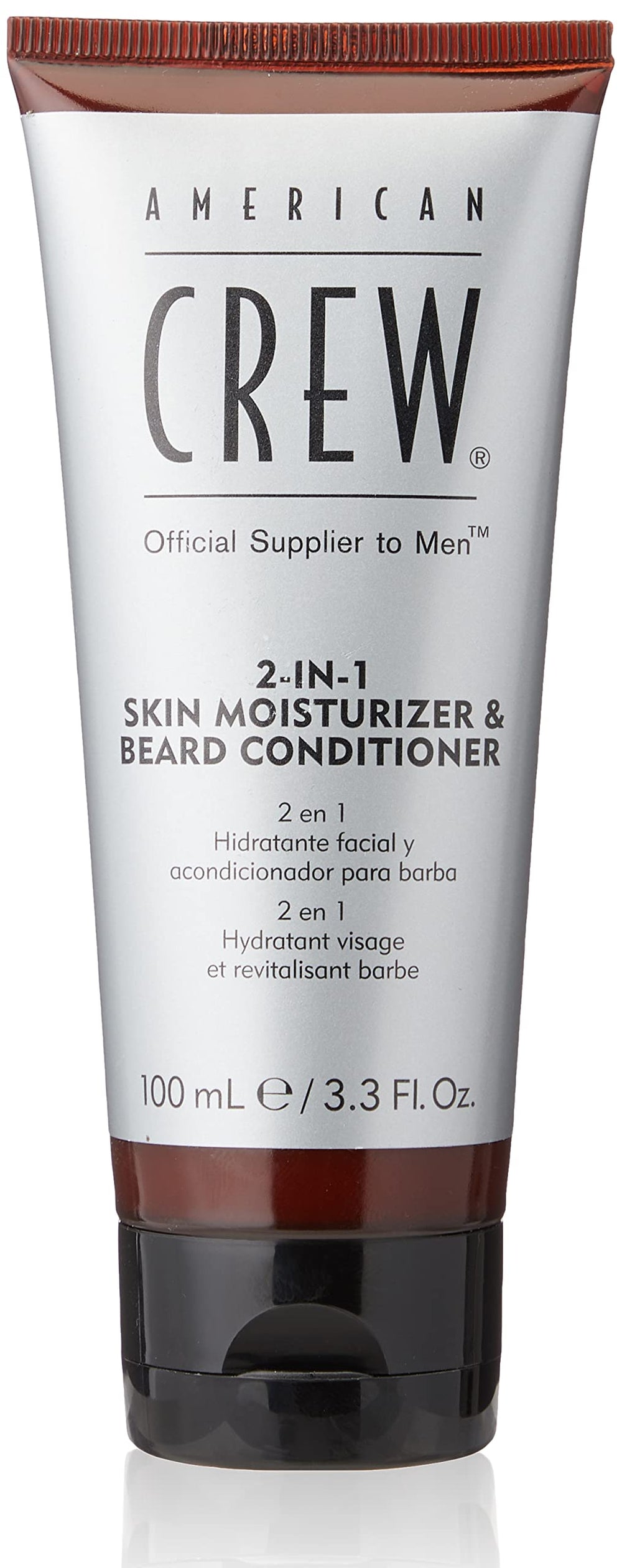American Crew beard conditioner moisturizer bottle shows lightweight, non-greasy formula.