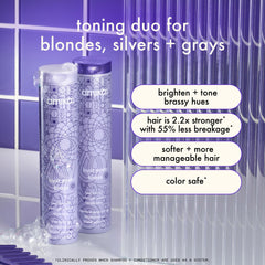 Amika Bust Your Brass Cool Blonde conditioner bottle with pump for easy application.