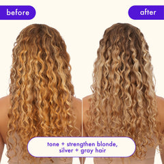 Amika Bust Your Brass Cool Blonde color tones hair to a cooler blonde.
