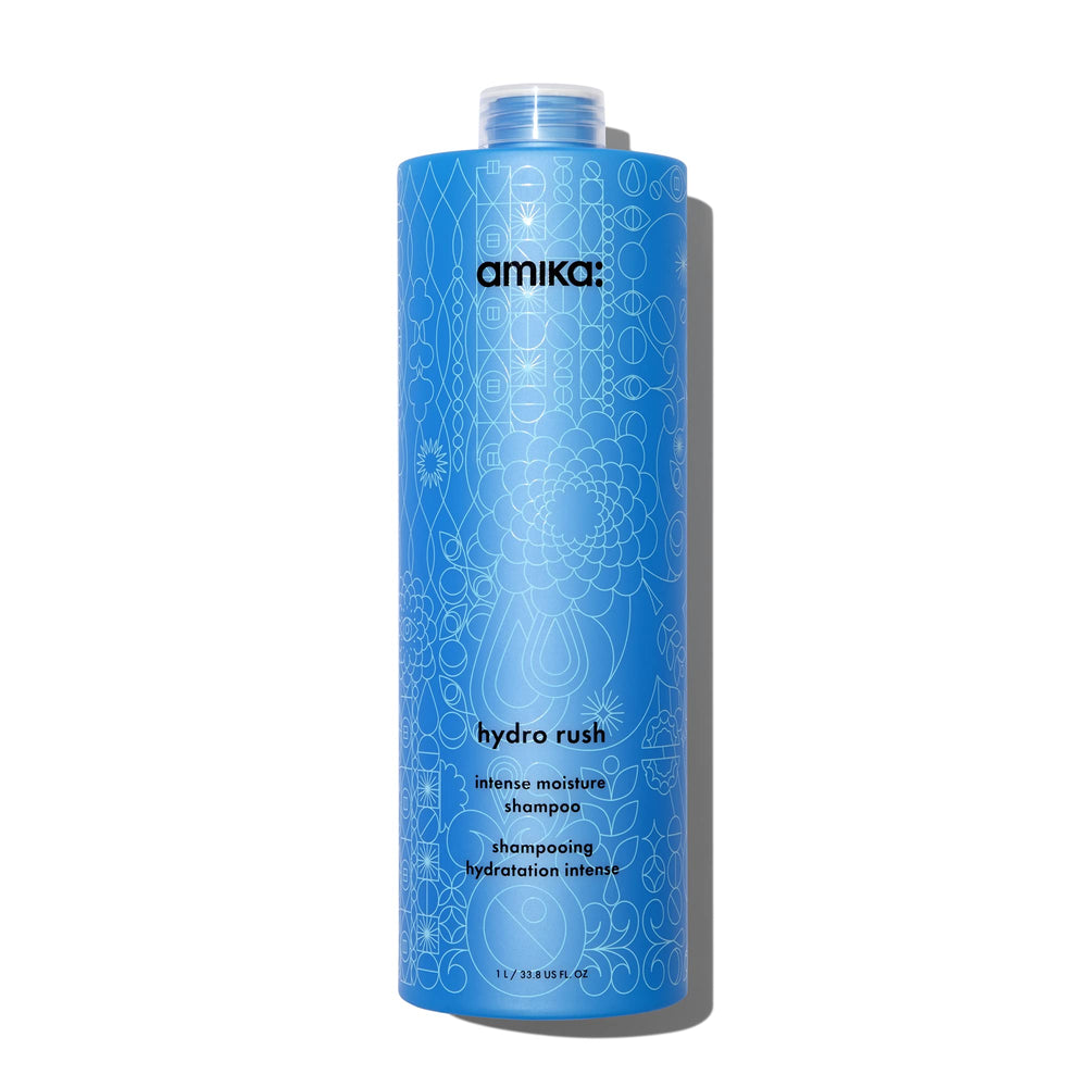 Amika Hydro Rush shampoo bottle ready for deep hydration.