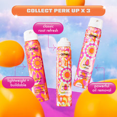 Amika Perk Up Original mini dry shampoo refreshes day-1 hair.