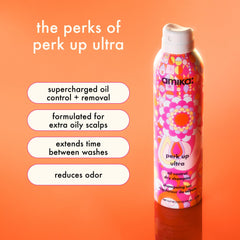 Amika Perk Up Ultra Dry Shampoo spray at roots for oil control.