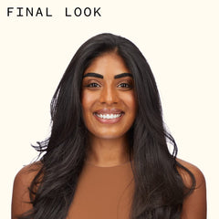 Amika applied on damp strands for fuller look and touchable bounce.