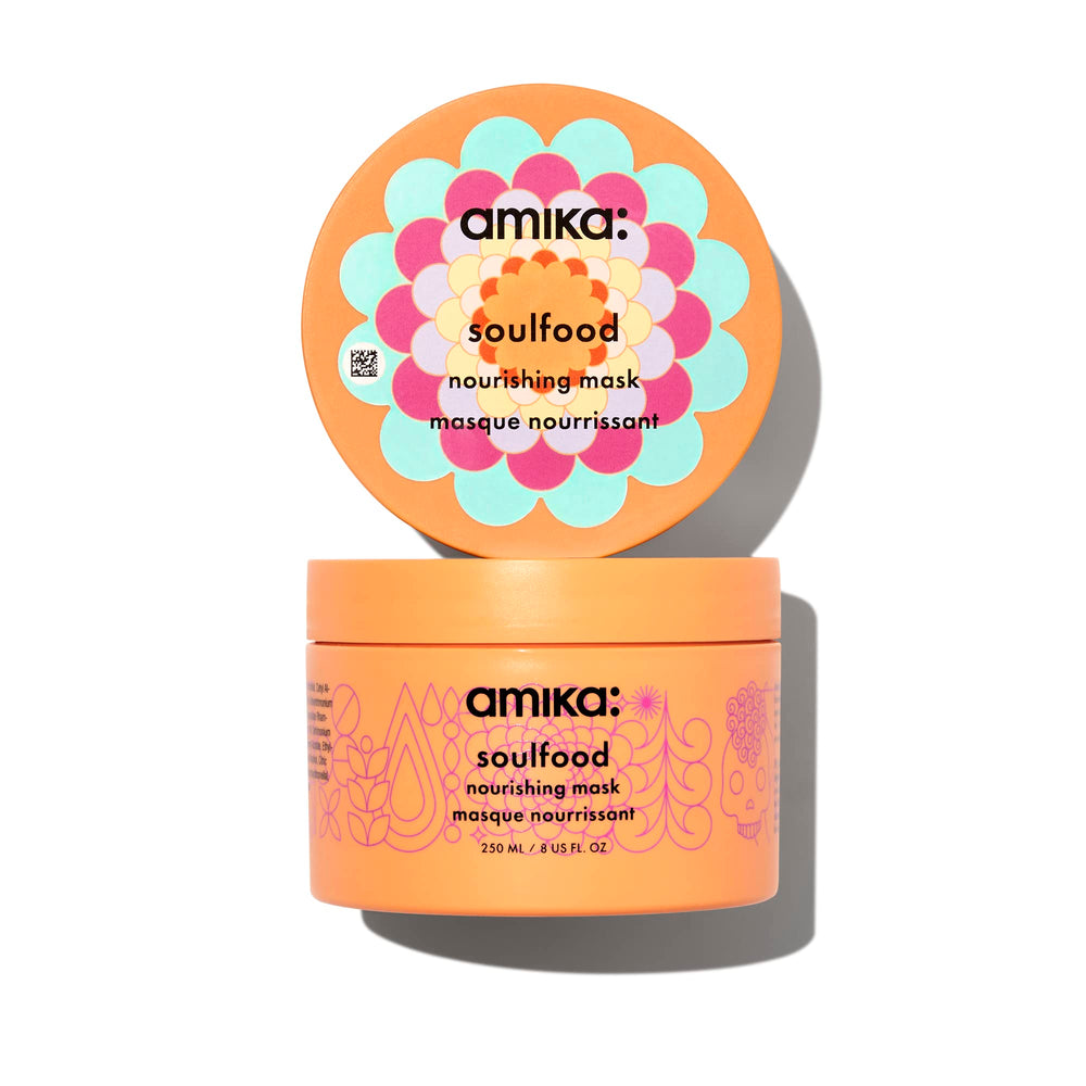 Amika Soulfood Nourishing Mask jar packaging signals luxurious conditioning