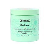 Amika The Kure intensive mask bottle showcasing deep hydration for dry hair.