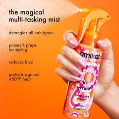 Amika The Wizard Detangling Hair Primer spray nozzle shown for easy application.