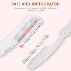 Close-up of stainless steel blades showing durability for fuzz removal.