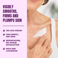 Close-up texture of AmLactin Crepe Firming Cream shows creamy absorption.