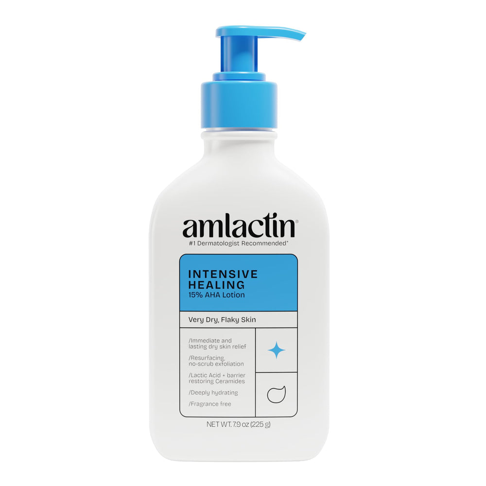 AmLactin botella con pompa, hidratación duradera para piel seca.