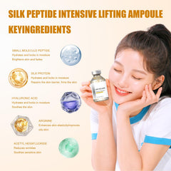 Aplicación facial de la ampolla de seda con hidratación potencial.
