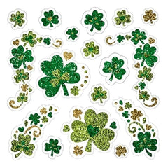 Amscan Shamrock Glitter Body Jewelry pack of assorted designs for St Patrick's Day.