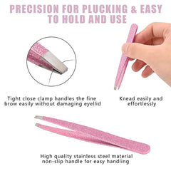 Amytor slant-tip tweezer enables fast hair removal around brows and lashes.
