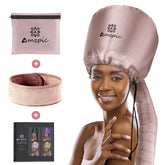 Amzpic bonnet hair dryer attachment in pink, soft fabric ideal for at-home conditioning.