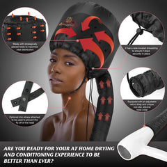 Amzpic bonnet hood dryer attachment side view showing adjustable fit for different head shapes.