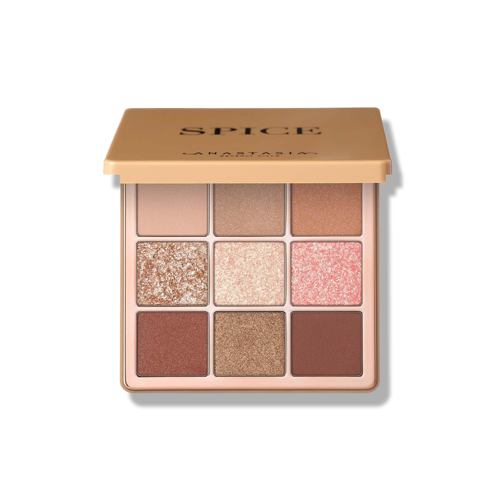 Anastasia Beverly Hills Mini Spice palette close-up shows warm neutrals for daily looks.