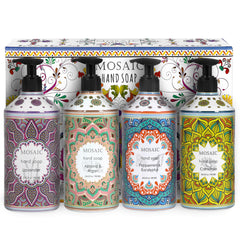 AnatoliaDaphne Mosaic Lavender hand soap bottle pour with soothing scent and moisturizing lather.