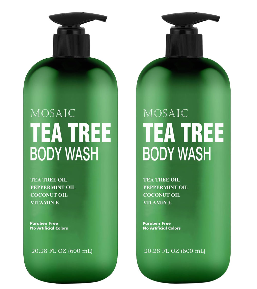 AnatoliaDaphne Tea Tree Body Wash bottle highlights hydrating formula for sensitive skin.