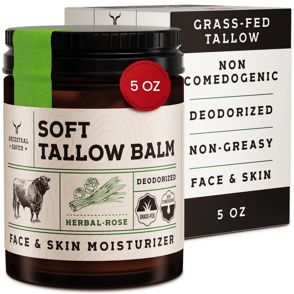 Ancestral Haven beef tallow face moisturizer jar showcasing silky hydration for sensitive skin