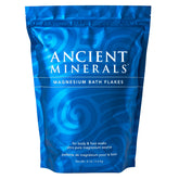 Ancient Minerals magnesium bath flakes in a bag for convenient daily soaking.