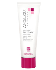 Andalou Naturals botella Daily Shade Sensitive Rose Stem Cells lista para cuidado facial diario.