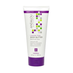 Mantequilla corporal Andalou Naturals Lavanda y Shea en frasco de 226 g para hidratación.