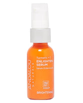 Andalou Naturals Turmeric+C Enlighten Serum, bote visible para una aplicación suave y brillo saludable.